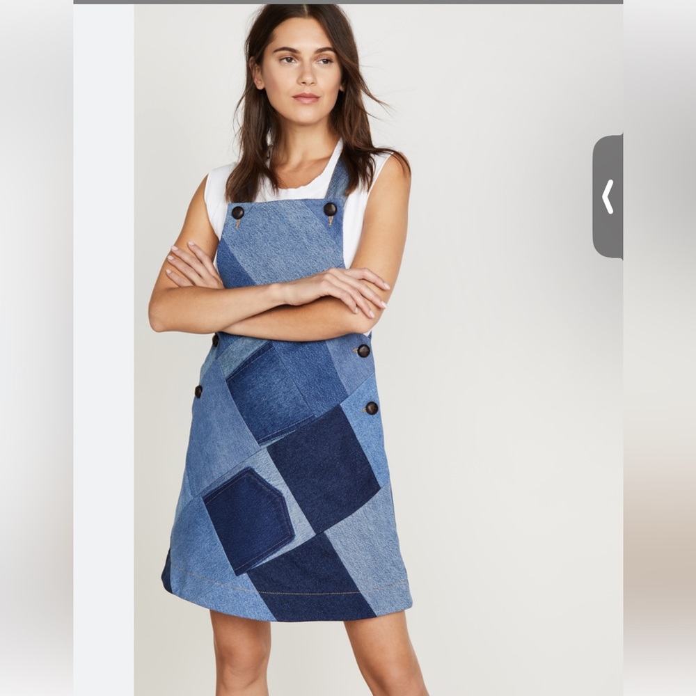 💙 Ksenia Schnaider‎ Patchwork Denim Pinafore Dress Blue Cotton Apron Style S 💙